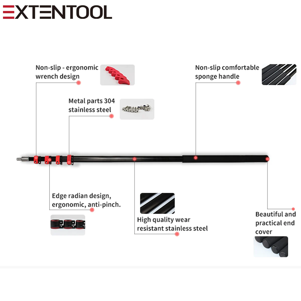 Extentool 36ft Telescoping Threaded Extension Pole 6 Section Telescopic Extension Rod with Flip Cam Lock
