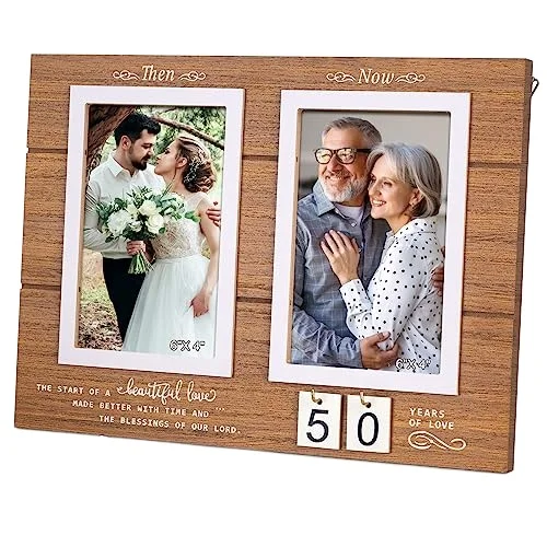 Then & Now Anniversary Picture Frame Custom 1-99 Years Wedding Gift Ideas - Anniversary Wood Photo Frame Tabletop Home Decor