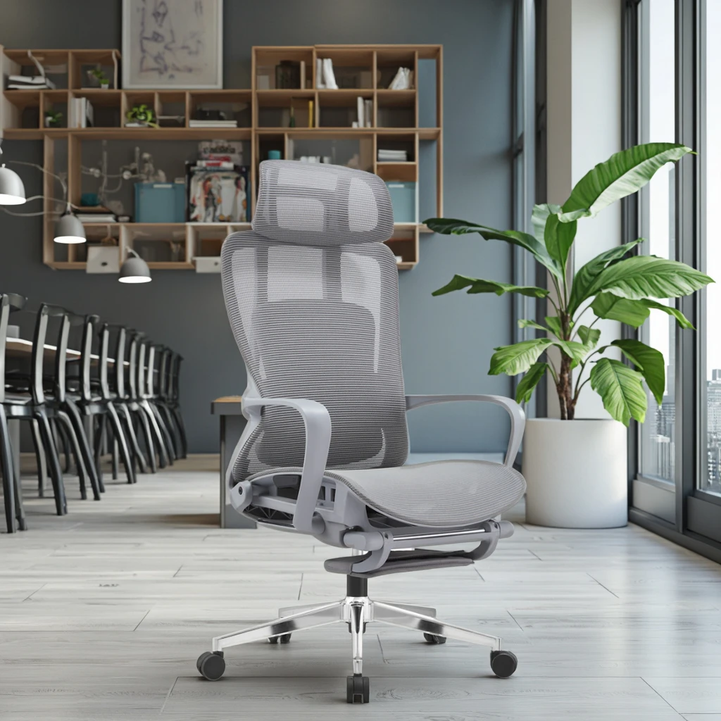 Gray Ergonomic Lift Chair Adjustable PU Modern Design Aluminum Footrest Plastic Legs Enhanced Comfort 3