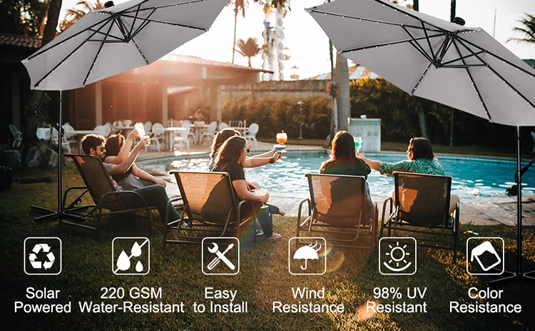 Beach Umbrella With Custom Logo 10FT Outdoor Patio Umbrellas & Bases With LED Lights