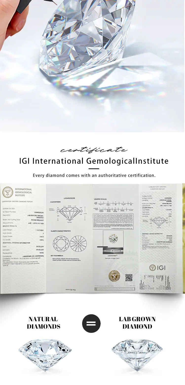 Igi Gia Certified Lab Diamond D E F Color 0.5ct 1ct 2ct 40ct Loose