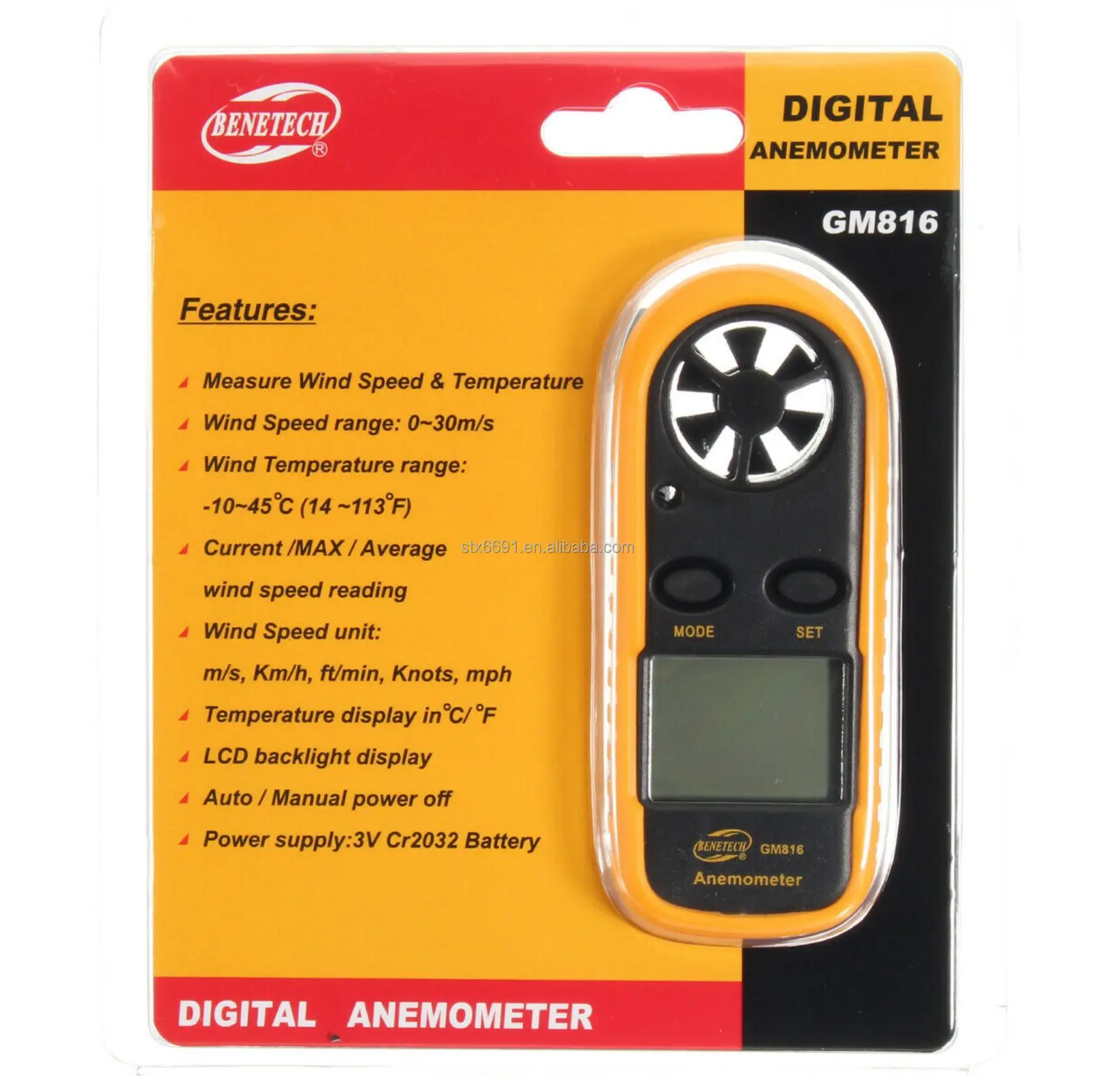 Gm816 Anemometer Wind Speed Mini Air Velocity Airflow Temperature With