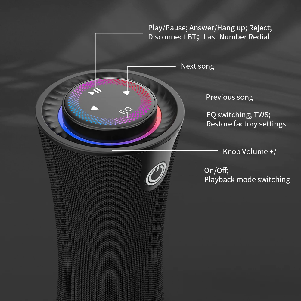 Altoparlante portatile da 16 80 W - Subwoofer con bassi profondi, suono surround 3D, colonna audio wireless per esterni, prestazioni potenti_voghion.com