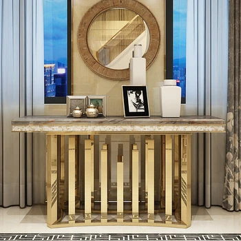 Modern Living Room Furniture hall Stainless steel marble Living room cabinet Luxury Gold Console Table