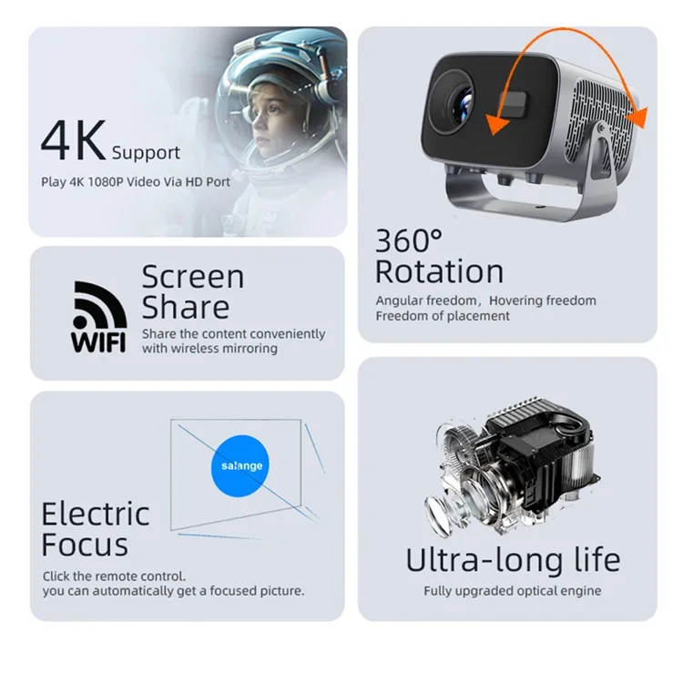 A10 Android 11 Smart LED Portable Projector with 5G Dual Wifi