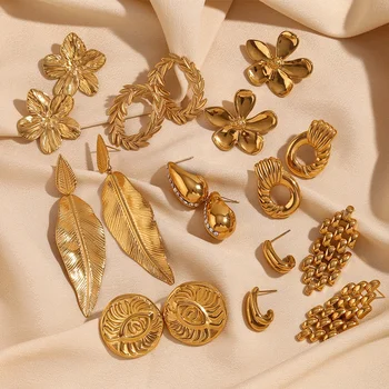 Fashion Jewelry Earrings Set Gold Plated Jewelry Flower Stud Earrings For Women Stainless Steel Wholesale