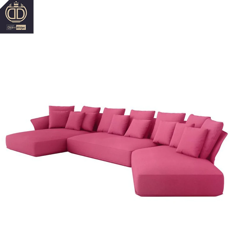 Princess Girl Pink Modern Modular Chaise Lounge Suite Sofa Set Living Room Apartment Furniture High End Luxury Genuine Leather