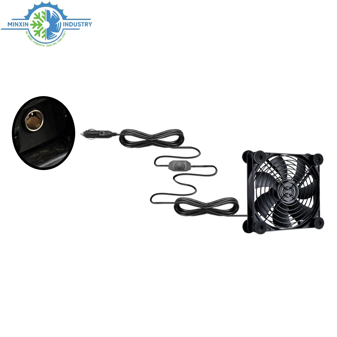 Cigarette Lighter Powered Cabinet Cooling Fan Super Quiet High Speed DC Fan  with Brushless Fan Stepless Knob Speed Controller
