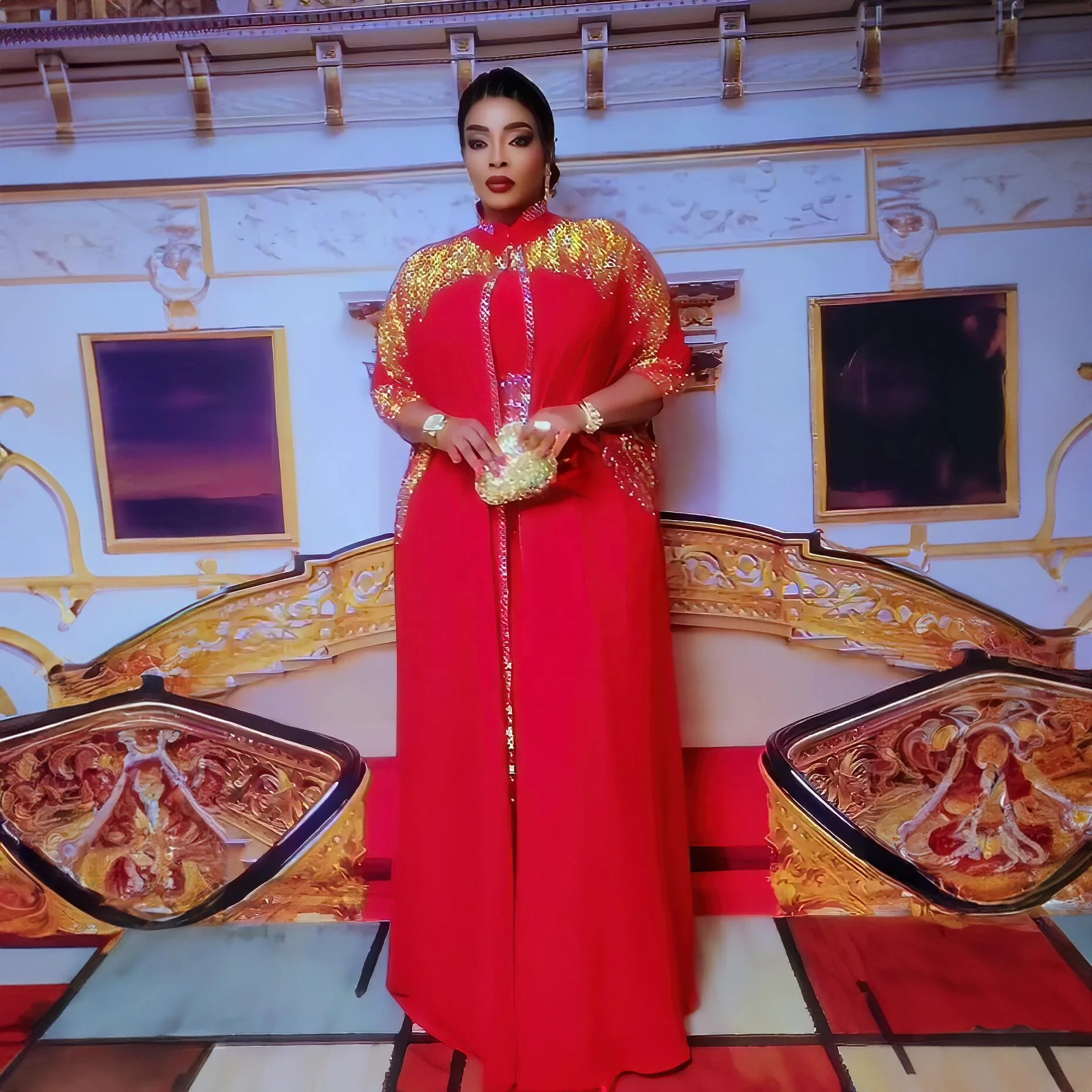 Good African Royal Dress or Suites Two-piece Kenya African Dresses  Rhinestone African Dresses for Women Clothing Free Size