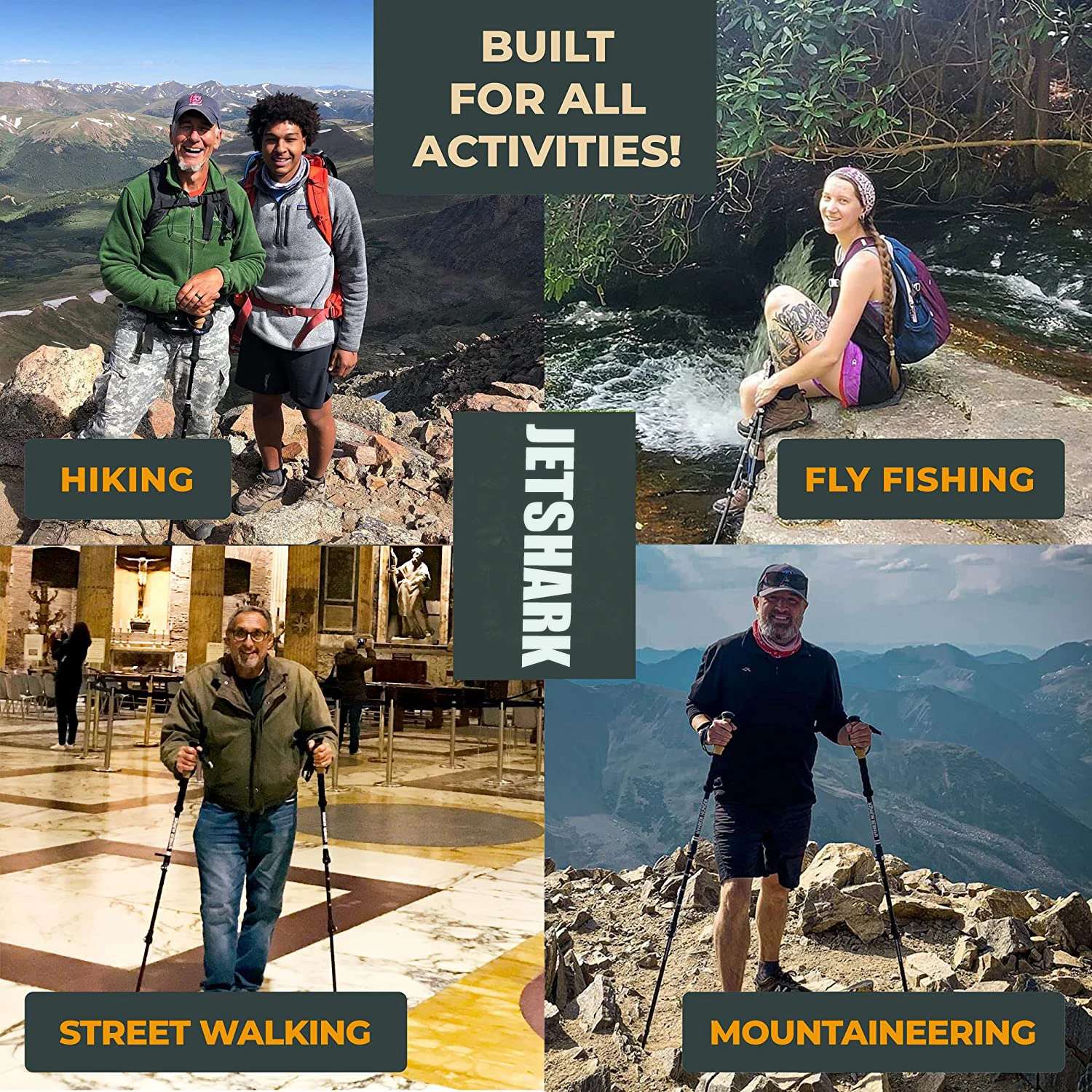 Jetshark Aluminum Outdoor Alpenstock Carbon Fiber Walking Sticks