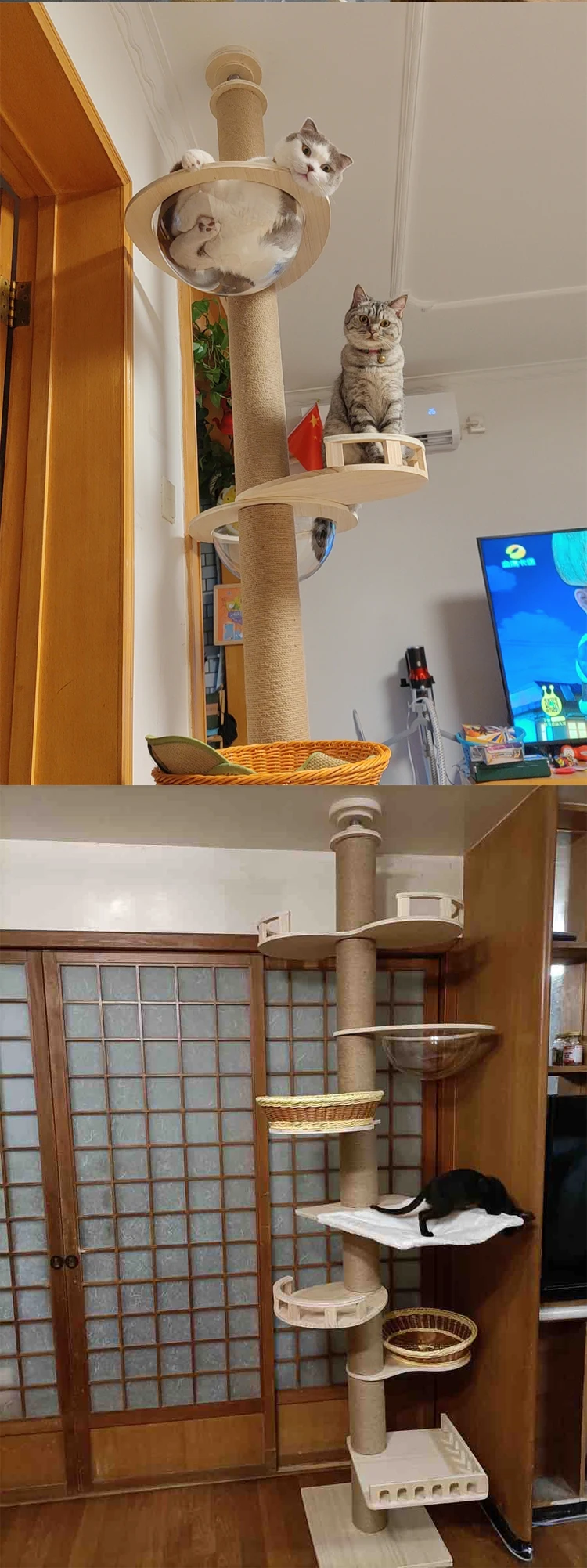 Luxury Wooden Floortoceiling Cat Climbing Scratcher Cat Tree Condo