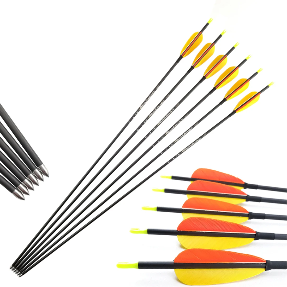 Archery Hunting Shooting Spine Carbon Arrow Feather For Compound Recurved Bows 