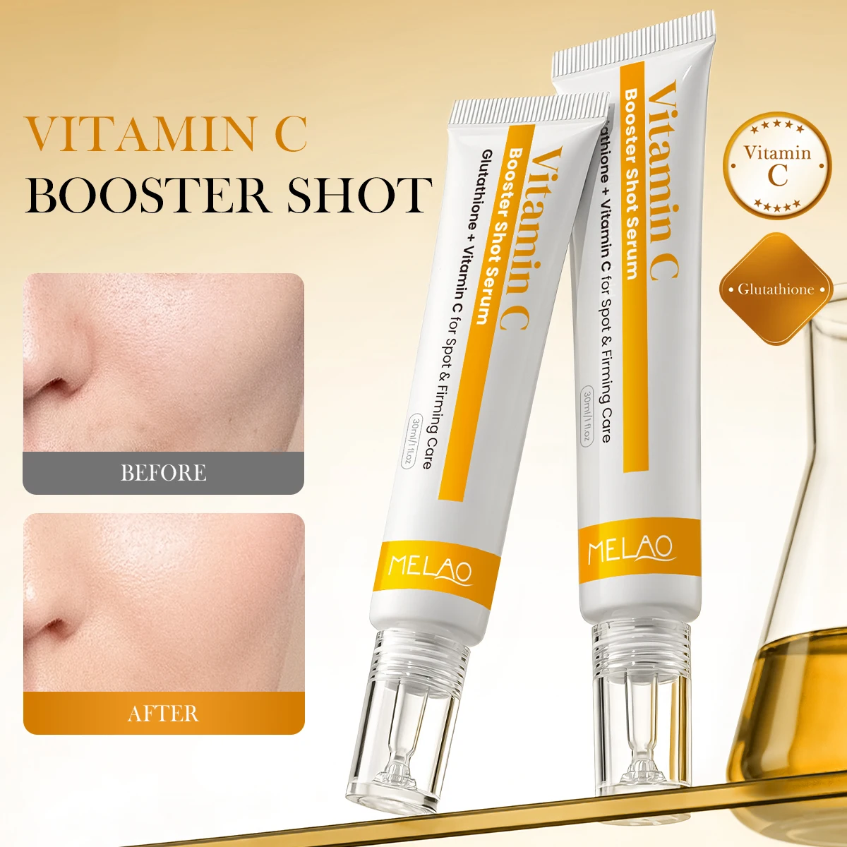 glutathione vitamin c shot Custom Booster Serum with Niacinamide VitaminE Dark Spot Anti-Wrinkle Whitening Brightening Skincare Pack Size:500ml Elixir I'm worried that I