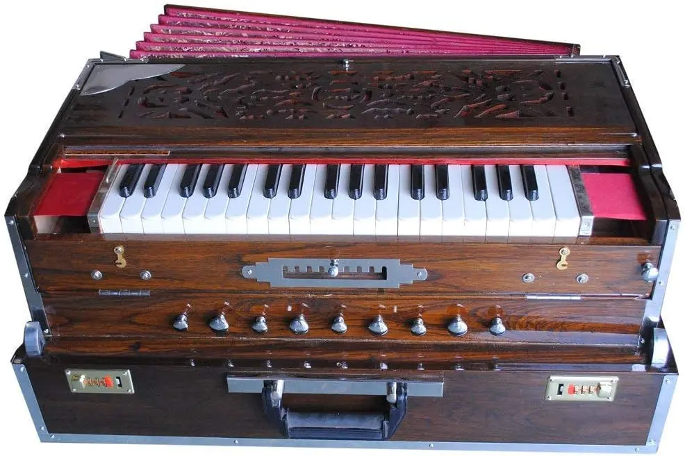 Harmonium Folding 3 Reeds,9 Scale Changer 3.75 Octave Dark Brown Wood Colour With Clutch And