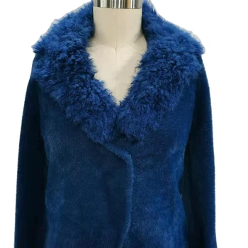 Faux fox fur collar shawl coat wholesale coats fashion royal blue black women luxurious fur coat