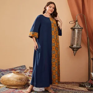 Wholesale New Middle Eastern Muslim Robe Fashion Loose Printing Elegant High Waist A- Letter Dress