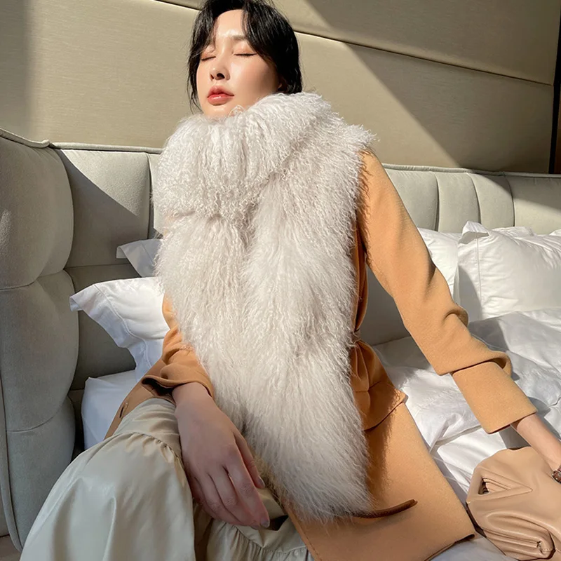 Новый дизайн пушистые длинные меховые шарфы женский шарф из натурального монгольского