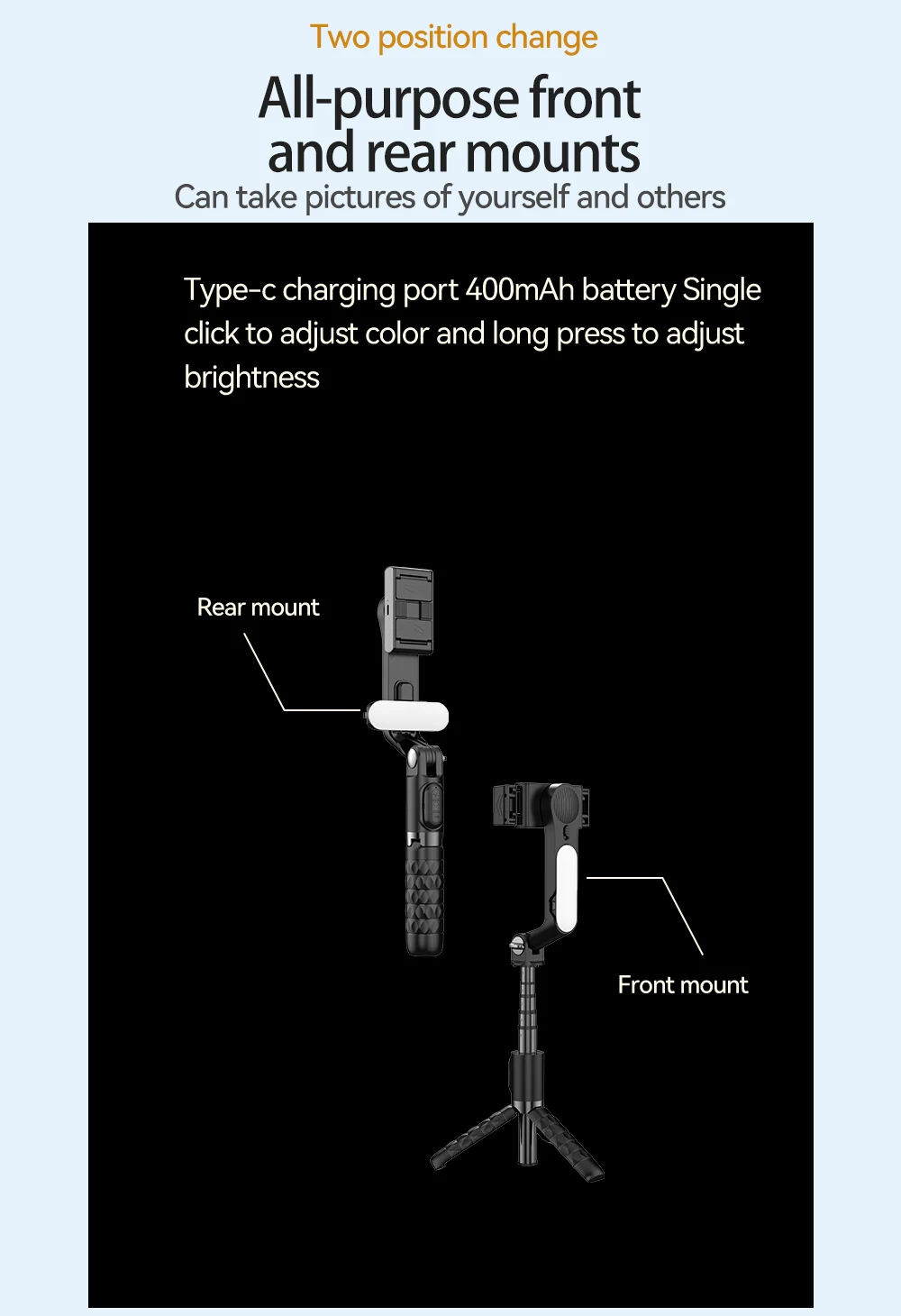 Gesture Control 360-degree Adjustable Camera Tripod Detachable Phone Clip Quadrupod Selfie Stick