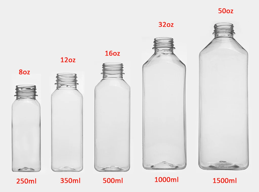 Factory Supply 250ml 350ml 500ml Square Plastic Bottle for Juice - China  Plastic Juice Bottle, French Square Shape Bottle