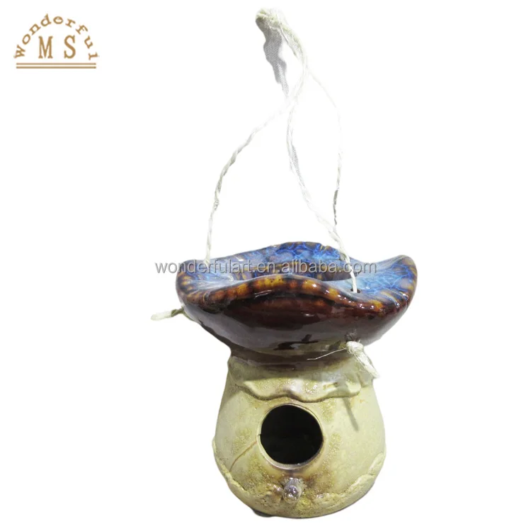 Best sales customized creative mushroom teapot environmental durable ceramic porcelain for bird cage houses dolomite nest feeder