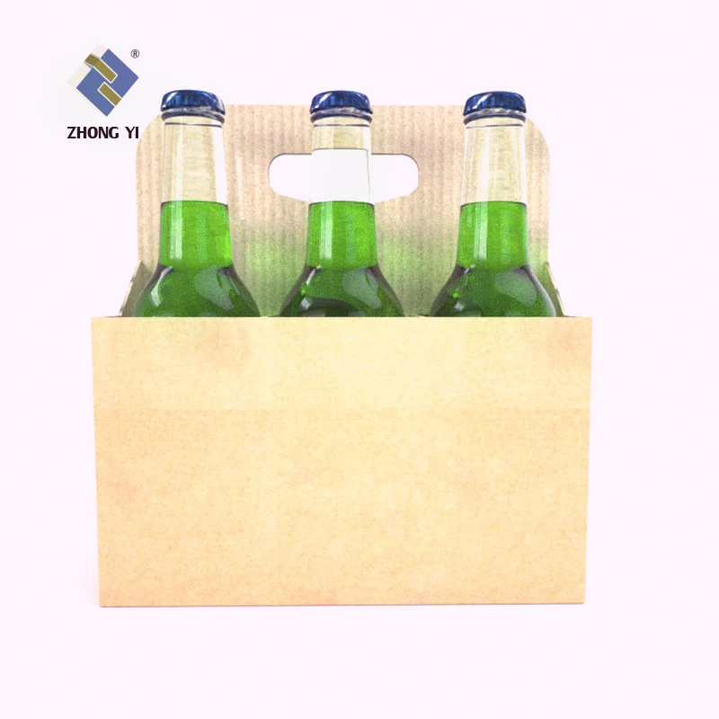 Folding Custom Printed Kraft Paper Cardboard 4 or 6 Pack Beer Holder Carrier Wine Beer Bottle Packaging Box