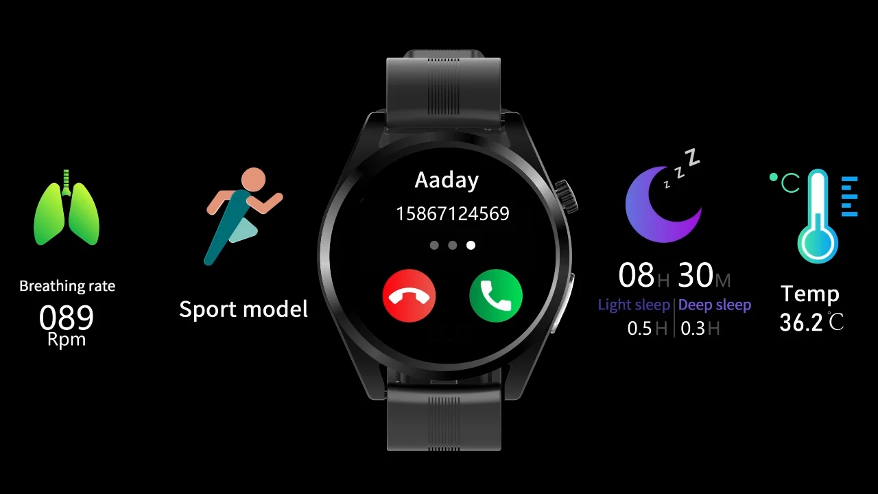 New 2022 Ecg Smartwatch Fitness 3d Accelerometer Blue Tooth Low Energy