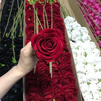 Amazon Hot Selling White Silk Large Rose Flores Artificial Flower Floral Bulk Velvet Roses For Wedding Bohemian Home Decor
