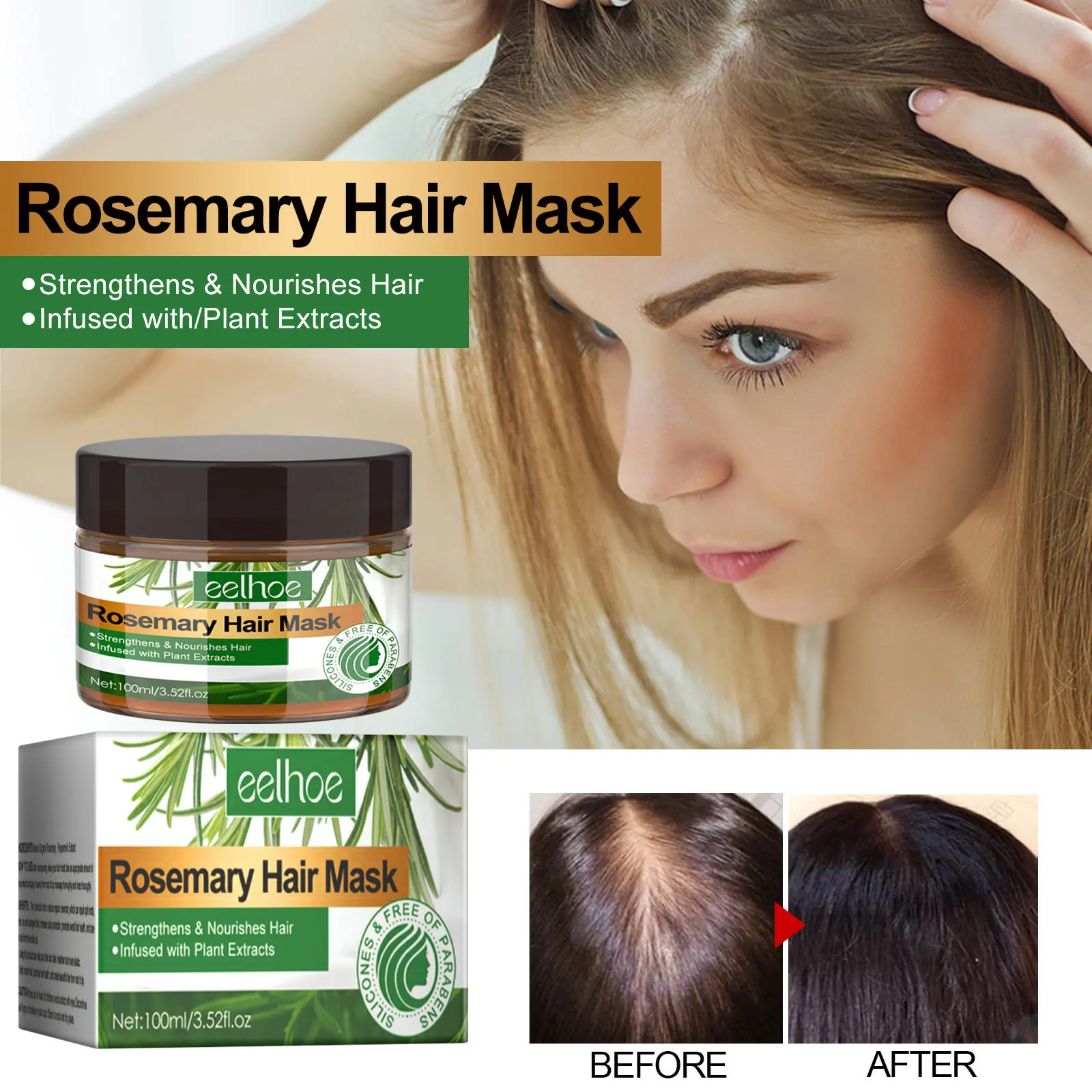 EELHOE Hair Nourishing Repairing Smoothing Rosemary Mint Hair Mask 100ml