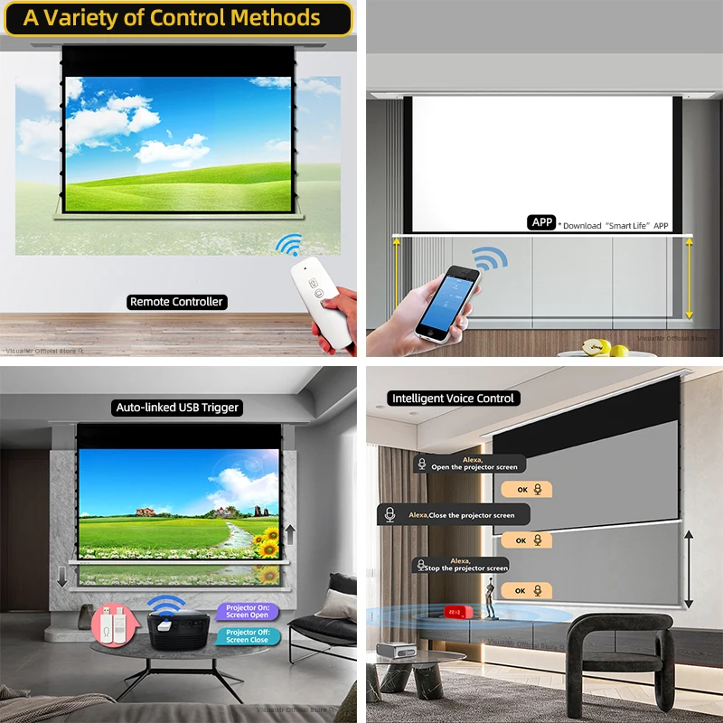 AI Smart 120inch In-Ceiling Electric PVC Tab-Tensioned Motorized ALR ...