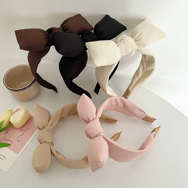 Sweet Sponge Large Bowknot Fabric Hair Band Solid Color Cute Knotted Headbands for Women Non-slip Simple Bow Hair Accessories