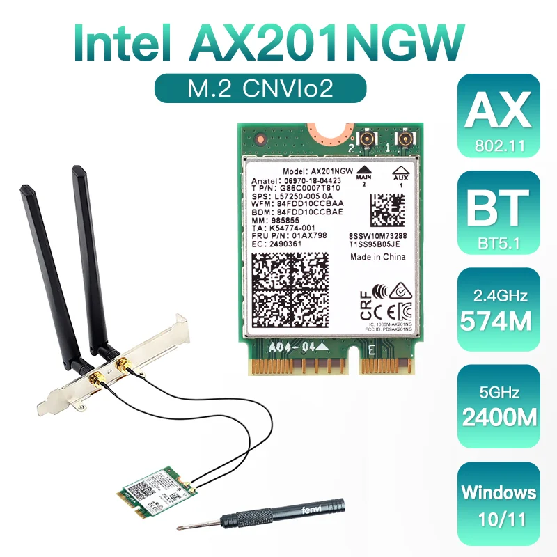 Intel AX201NGW Wi-Fi 6 Wireless Card M.2: CNVio2, Bluetooth 5.2, 2400Mbps 2.4 GHz 5 GHz Network Adapter For Laptop Support Windows 10/11 ( 64bit) Linux Chrome OS Only Available With Gen Intel 10 CPU - View #5
