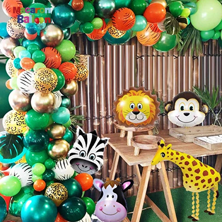 decoraciones con globos estilo selva  Festa safari, Aniversario safari,  Cenários para festa