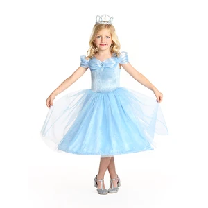Girls Children Princess Dress Crown Sparkling Blue Tulle Costume for Dress-up Party Cosplay Stage Performance Comfortable Soft