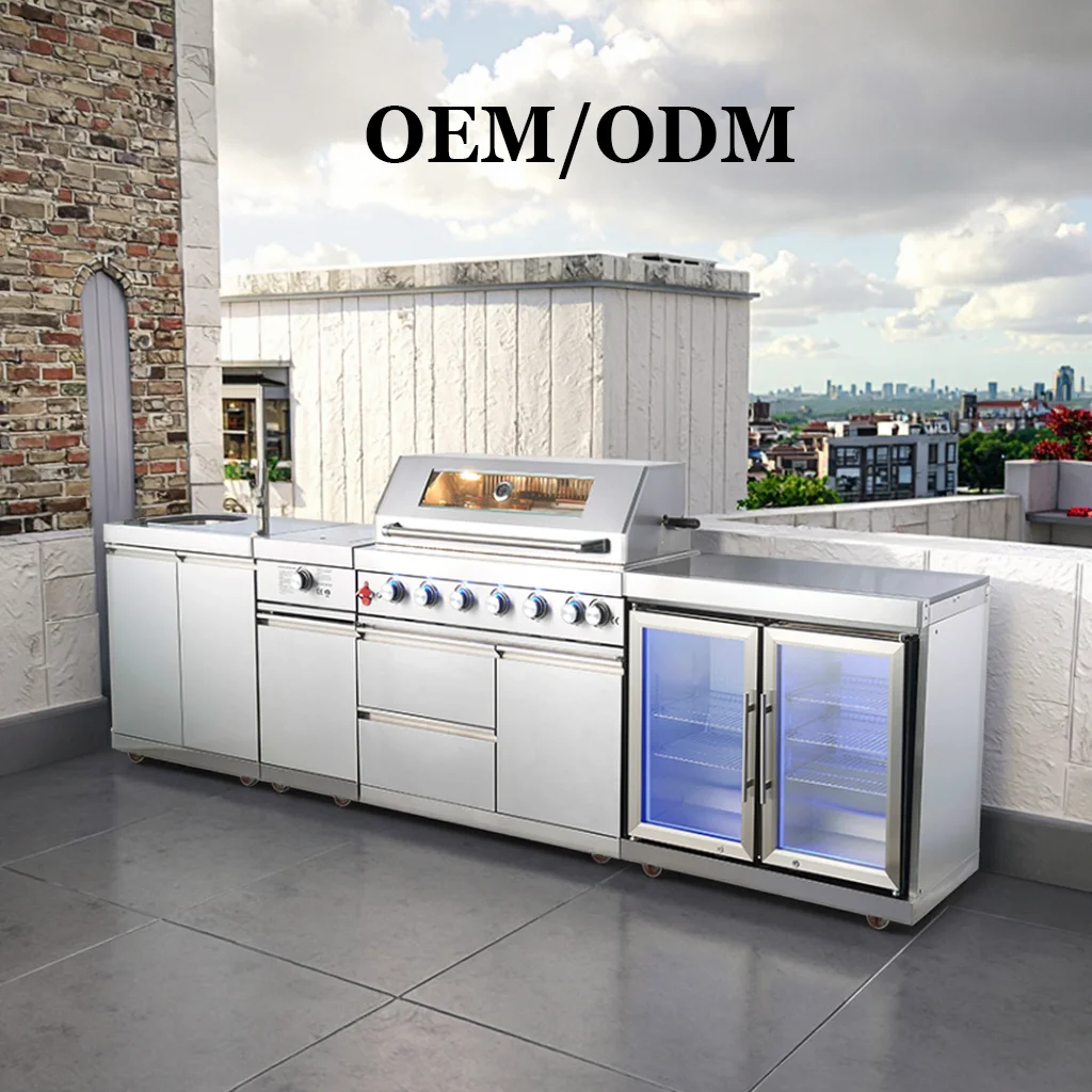 European Market Stainless Steel Outdoor Kitchen Cabinet Modular  Garden/camping Luxury Outdoor Kitchen with Sink Fridge
