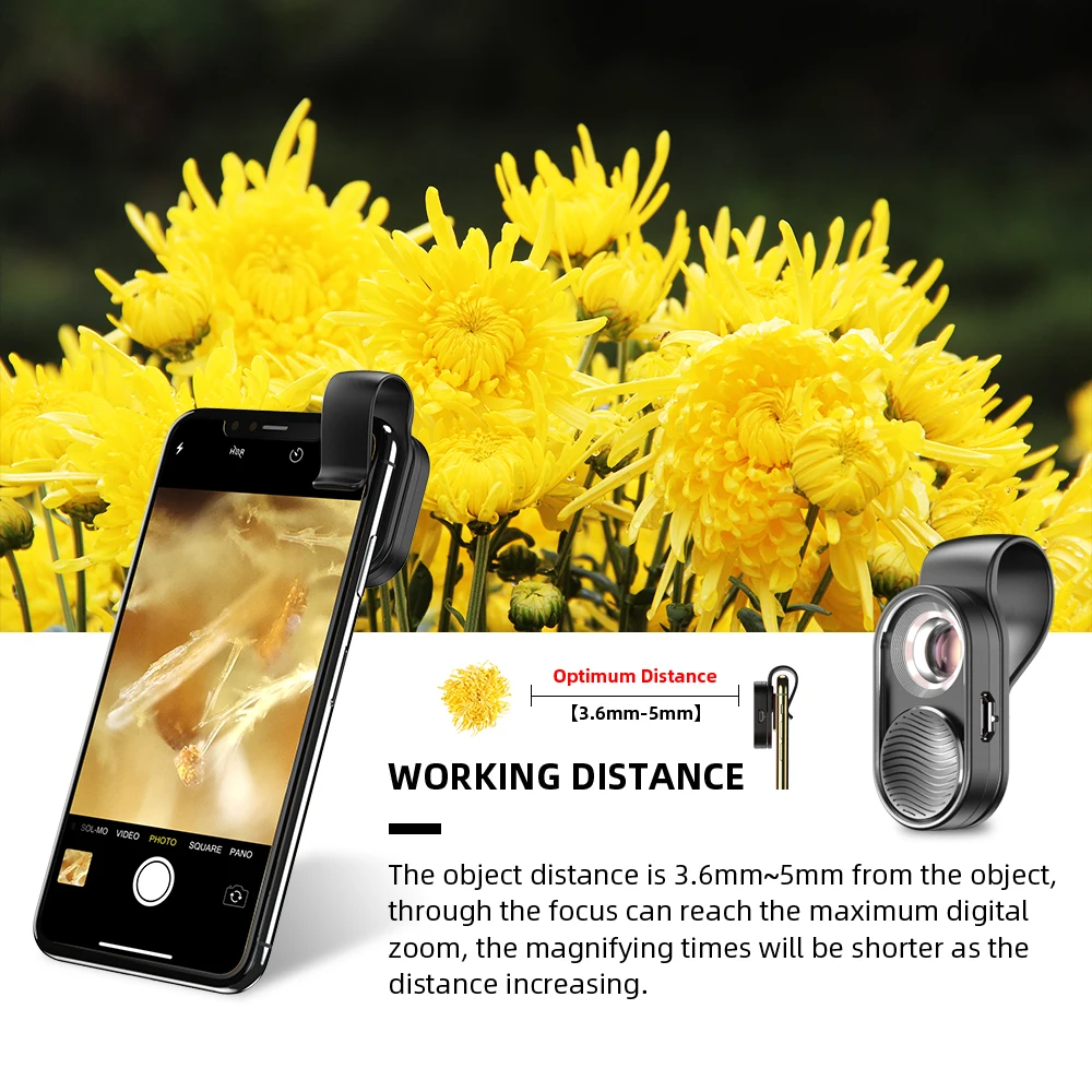 APEXEL 100X Microscope Micro Lens Mobile Phone Mini Magnifying LED Light Pocket Glass Microscopes With Universal Clip for Phone