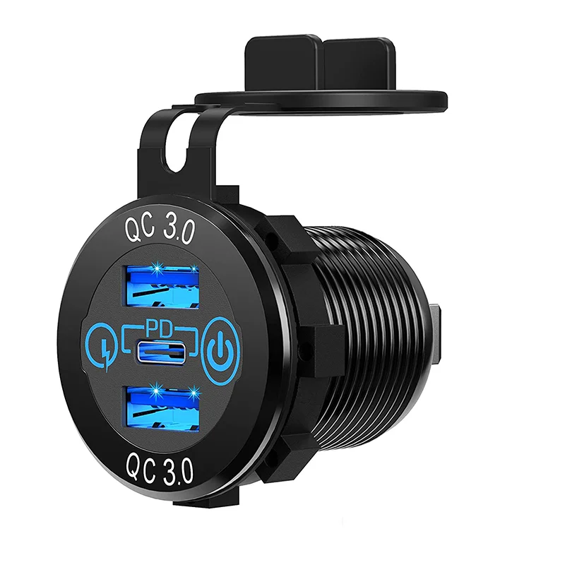 Wholesale Car Boat Marine RV Waterproof 60W Dual QC 3.0 USB & Type PD-C  Socket 12V Car Charger From m.