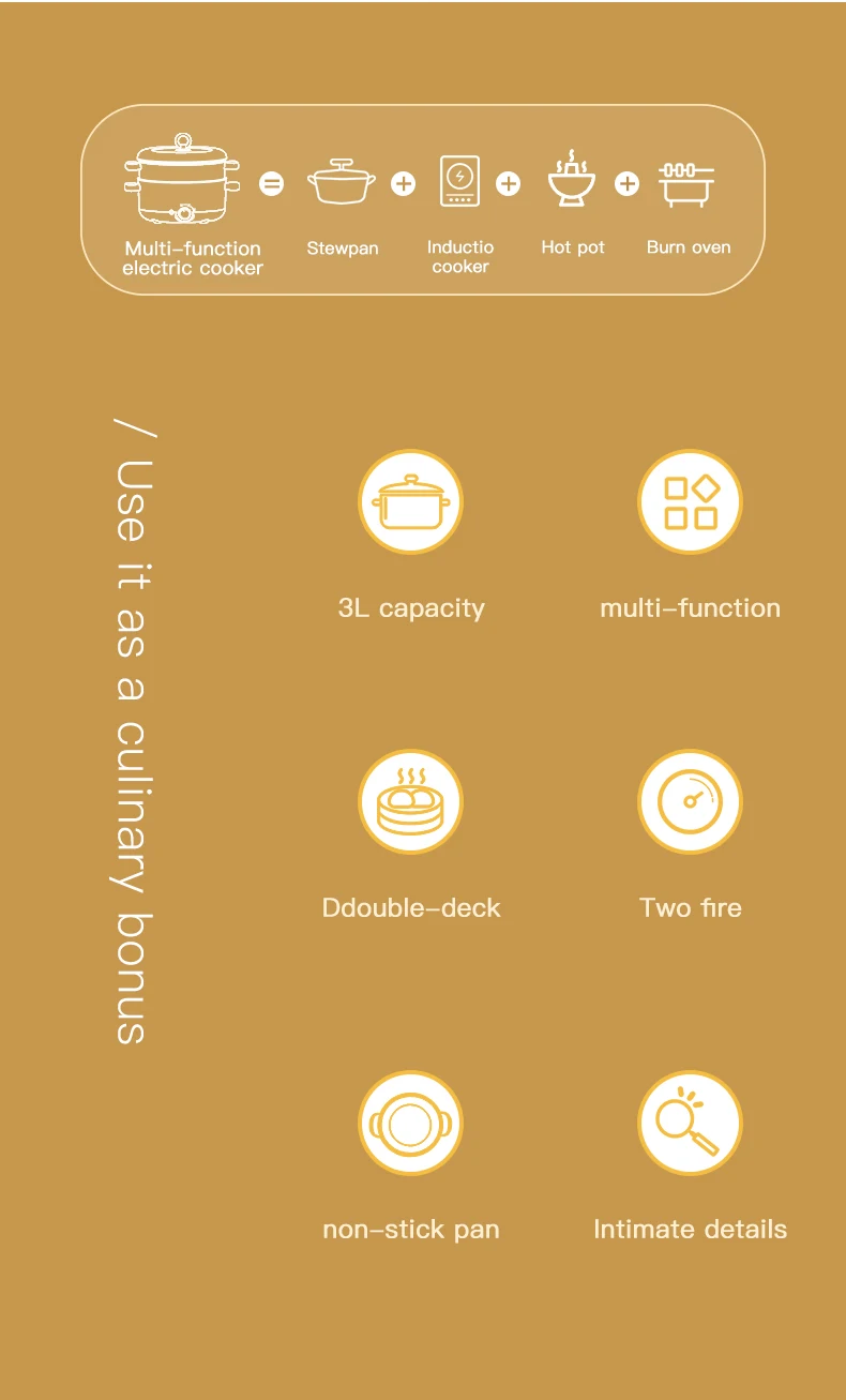 Ranbem 4in1 Multifunction Electric Cooker Skillet Electric Hot Pot