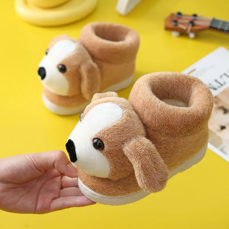 Зимние Детские хлопковые тапочки 2021, Детская домашняя обувь с запахом на каблуке, теплая шерстяная обувь для родителей и детей, милая мультяшная обувь для мальчиков и девочек