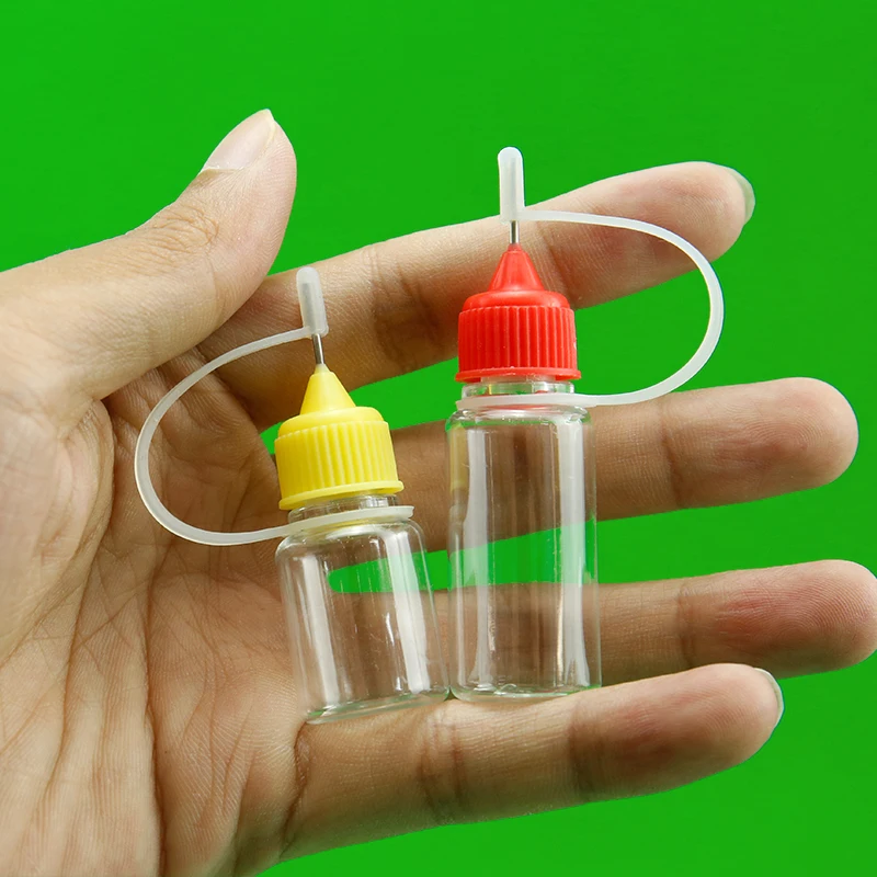 10ml Transparent PET Plastic Bottle with Mini Needle Tip Painting Glue Dropper with Pump and Cap Sealing Types Free Samples