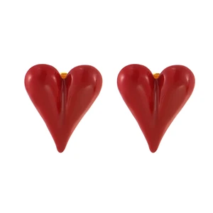YUKAM Korean Fashion Stainless Steel Exaggerated Geometric Big Red Green Oil Dripping Enamel Love Heart Stud Earrings for Women