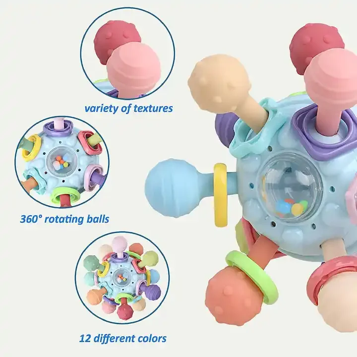 PT CPC CE Silicone Teether Chew Toys for Children Baby Silicone Teether Toy Montessori Hand Grasping Ball Toys