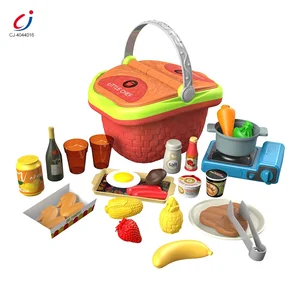 Chengji Children's Pretend Role Play House Kitchen Toy Set Portable Storage Picnic Basket BBQ New Kitchen Cooking Toys Play Set