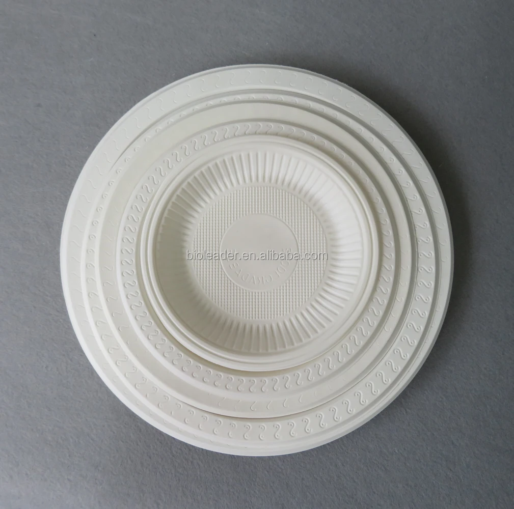 Biodegradable Disposable 6 7 8 9 10 Inch Cornstarch  Corn Starch CPLA Plastic Round Plates