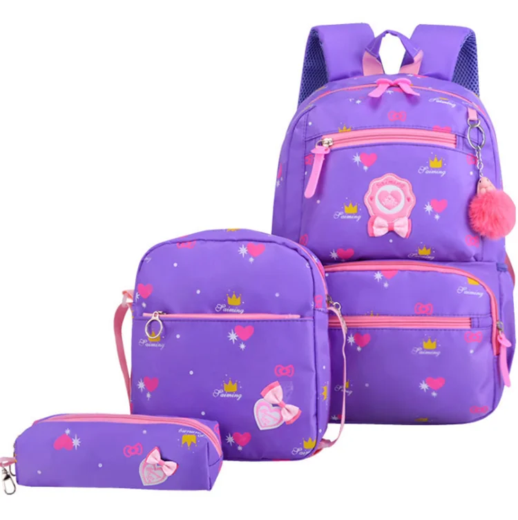 Hotselling Lovely Kitty Printed Canvas Backpack Four-piece Sets Multi-functional School Bags for Girls