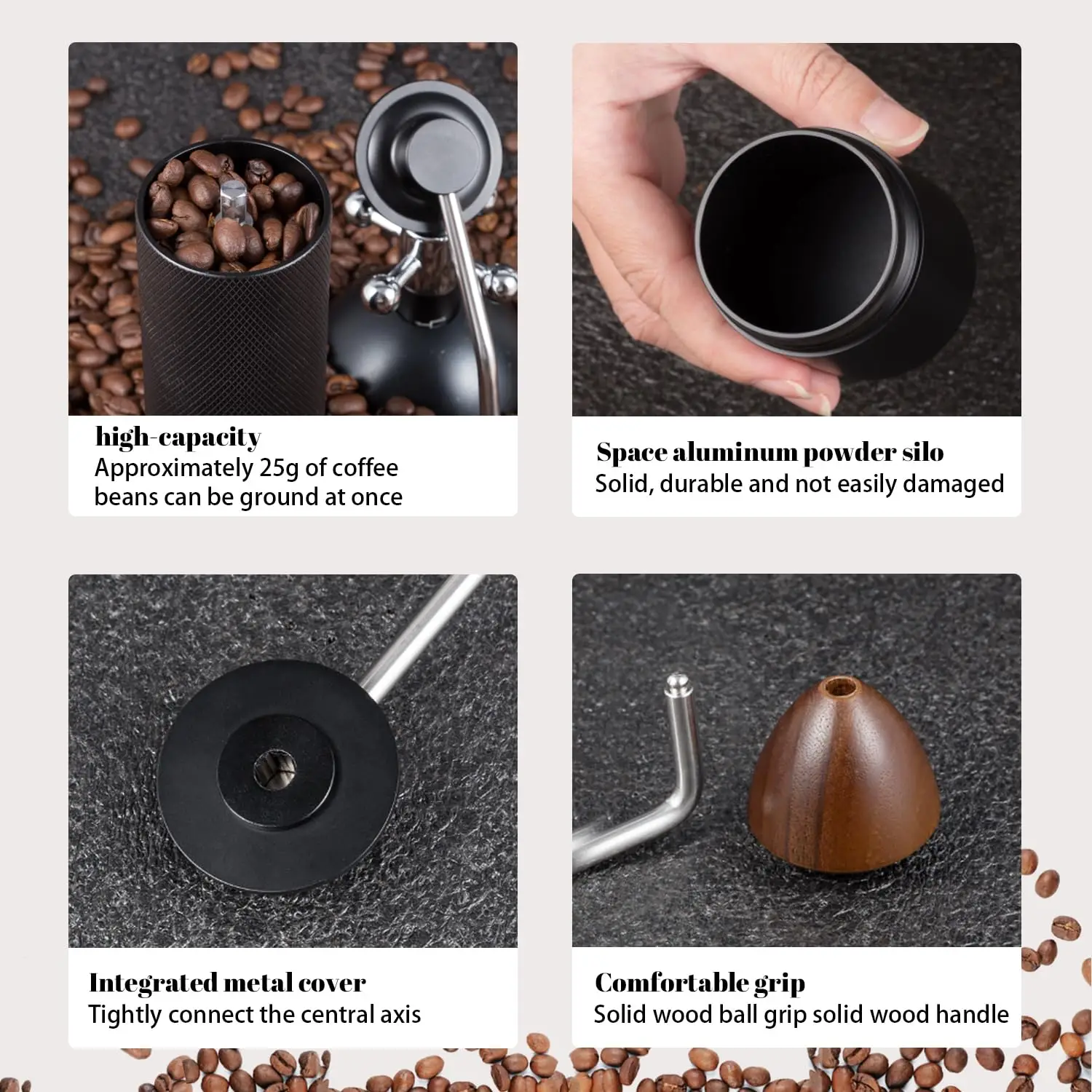Al-Alloy Body 420 Stainless Steel Burr Homeuse Espresso Mini Small Hand Mill Portable Manual Coffee Grinder details