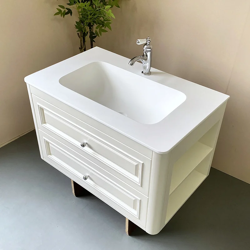 product custom light french cream wind oak bathroom cabinet combination bathroom ceramic washbasin vanity-6