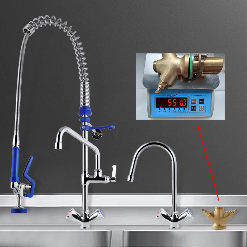 Hot Sale Factory Commercial Kitchen Faucets 551Gram Brass+SUS304 Handwheel Sink Faucet Kitchen Tap Mixer Taps for Dishwasher