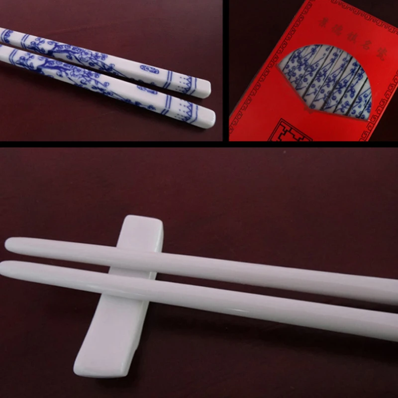 Factory Price High End Personalized Chinese Blue Porcelain Ceramic Chopsticks Wedding Souvenirs Gift Set