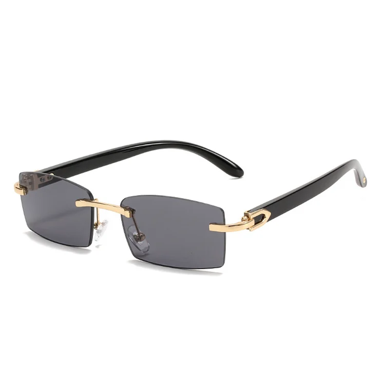 Custom Color Buffalo Horn Small Square Pearl Sunglasses Rhinestone Diamond Shades Retro Trendy Bling Rimless Sunglasses Women