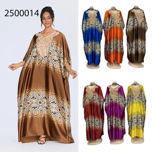 New Wholesale Middle Eastern Muslim Robe Printed Short Sleeve V-Neck Sequin Loose Dress